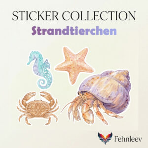 Stickerset Strandtierchen - Einsiedlerkrebs, Seepferdchen, Krabbe, Seestern